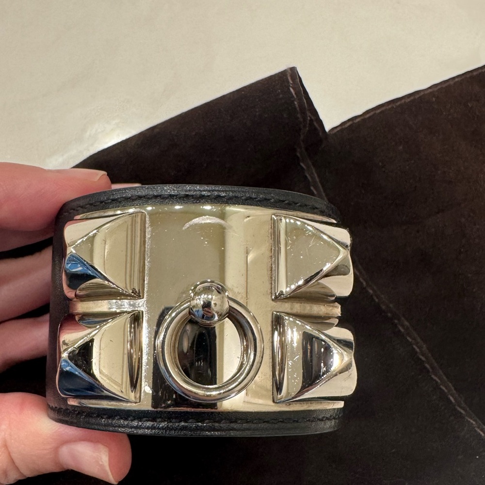 Hermes Silver and Tan Leather Bracelet